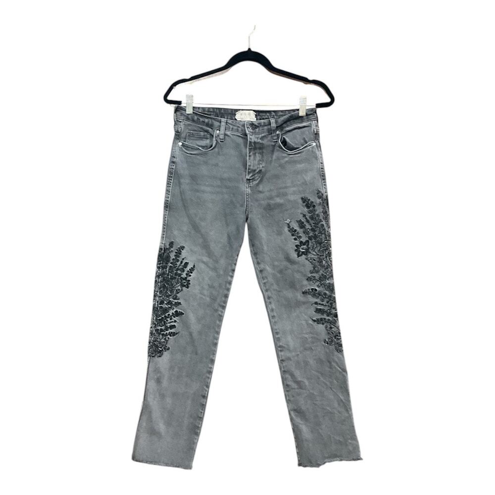 Free People Jeans Women 28 Gray Black Embroidered